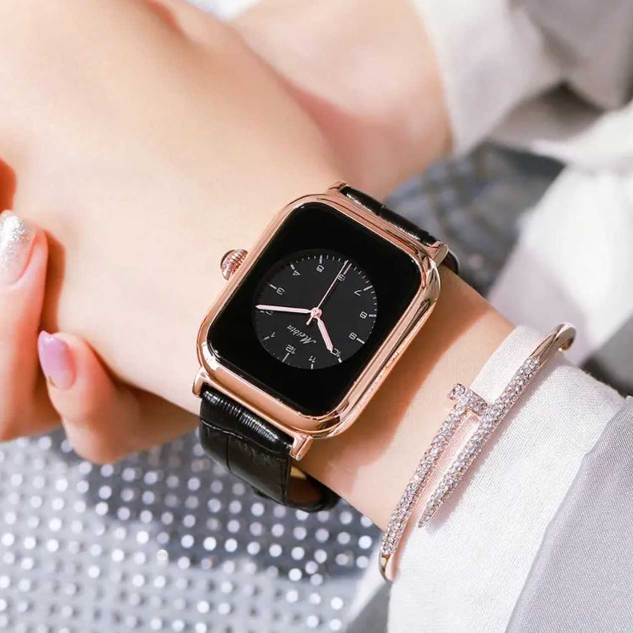 【宜菡】爆款苹果方盘设计时尚腕表 1535方形潮流石英表