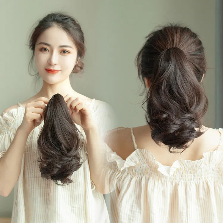 假发女短卷发假马尾逼真抓夹马尾时尚中长款梨花卷接发高马尾辫子