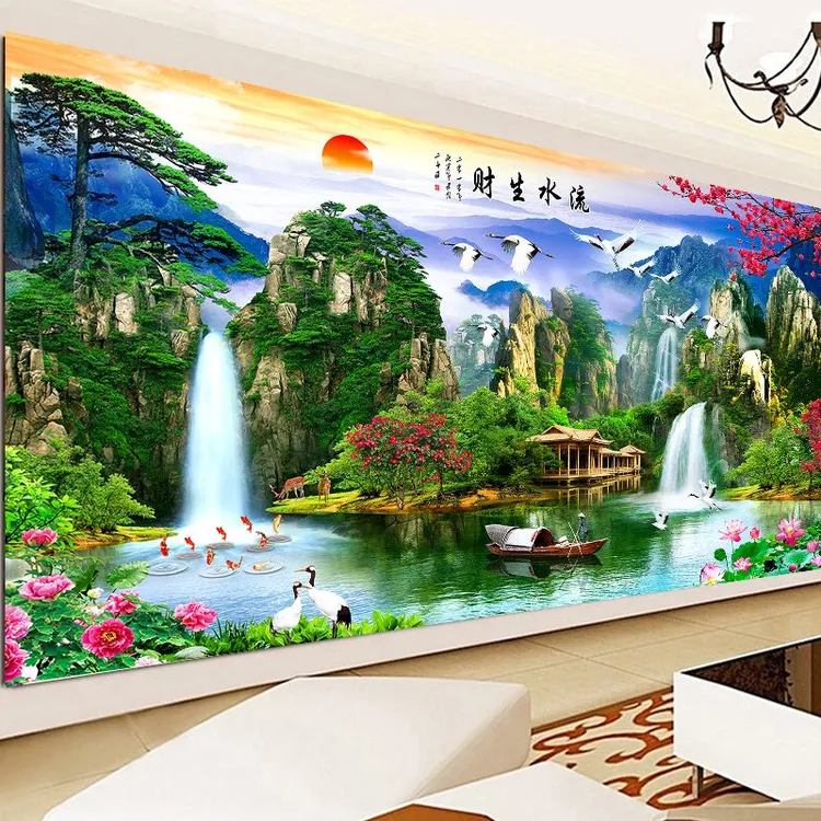 印花线绣十字绣2025新款客厅大幅风景山水画满绣全绣刺绣手工自绣