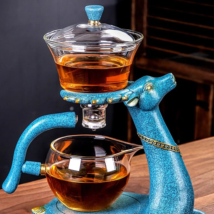 琨德加厚高硼硅玻璃耐热玻璃一鹿有你自动茶具磁吸泡茶壶出茶小鹿