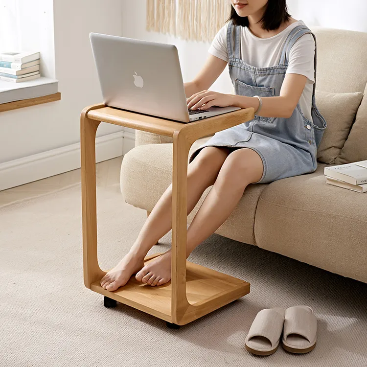 沙发边几简约可移动边柜角几床边桌子方几北欧带轮实木小茶几家用