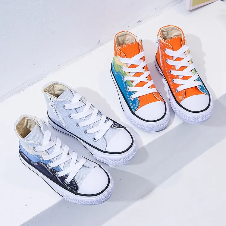 2025年春季新款系带布鞋软底鞋女童鞋儿童高帮鞋男帆布鞋男童板鞋