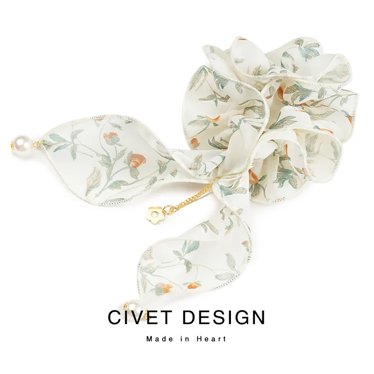 原创复古大肠发圈皮筋夏季飘带头花朵可爱头绳气发带少女