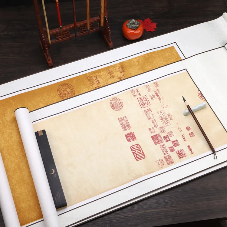 蜡染兰亭序半生半熟宣纸空白挂轴四尺对开书画创作装裱好的卷轴纸