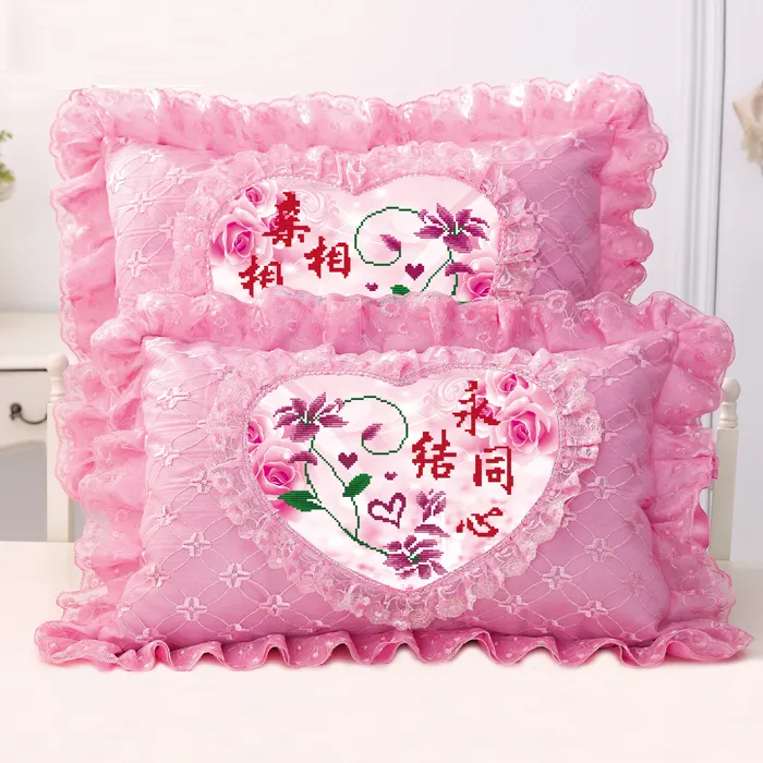 庚子5D印花十字绣抱枕情侣结婚喜庆自己绣的十字绣枕套单人枕卧室