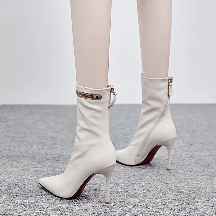 欧美时尚9CM气质网红细跟中筒靴瘦瘦靴高跟马丁靴靴子女短靴661-7