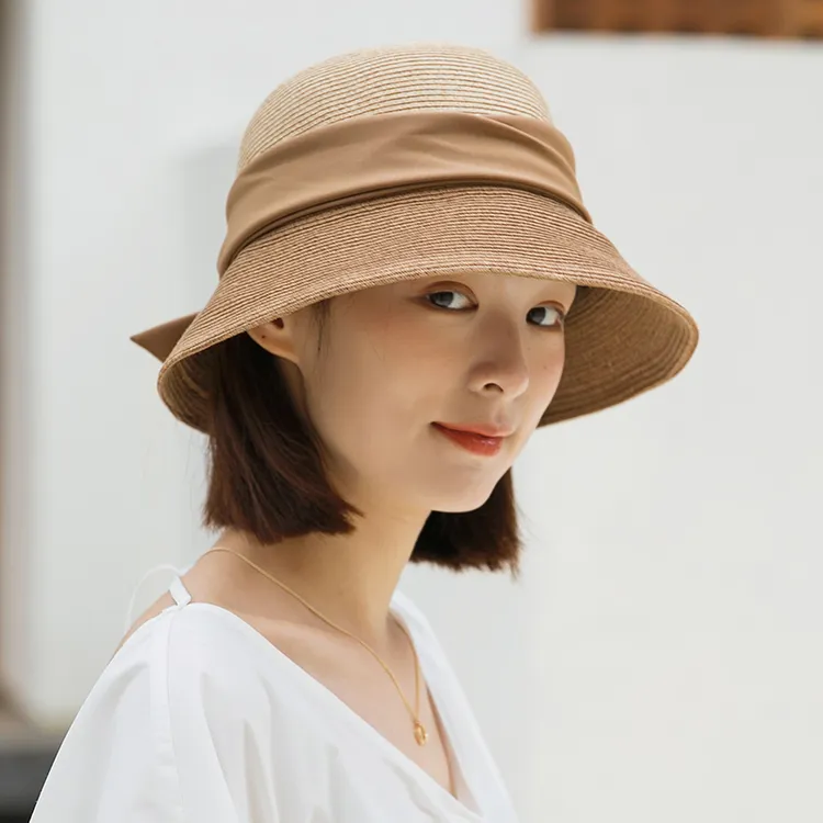 草帽女夏季遮阳帽女士防晒帽女渔夫帽春秋遮脸时尚太阳帽子可折叠
