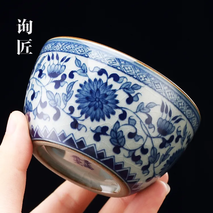 景德镇老陶泥缠枝莲主人杯个人专用茶杯单杯茶碗陶瓷高档柴烧茶具