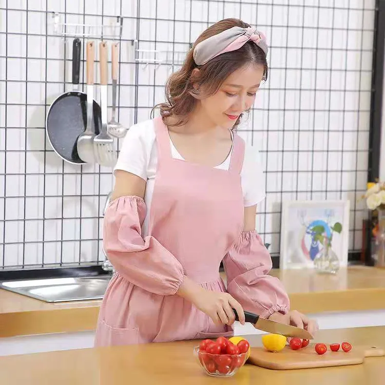 全棉围裙夏季薄款背带式工作服女奶茶咖啡花店中长款网红做饭围裙