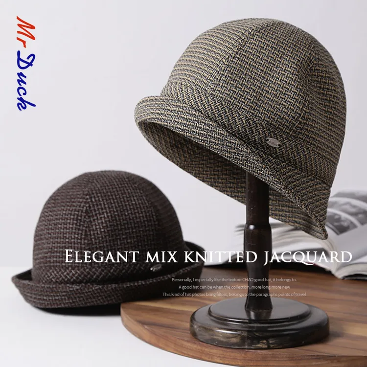 Mr DUCK春秋复古提花渔夫帽女日系显脸小水桶帽大头围