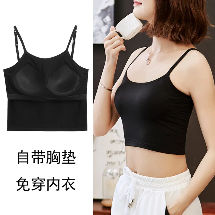 短款自带胸垫吊带女莫代尔内搭外穿小背心打底衫杯垫一体式夏