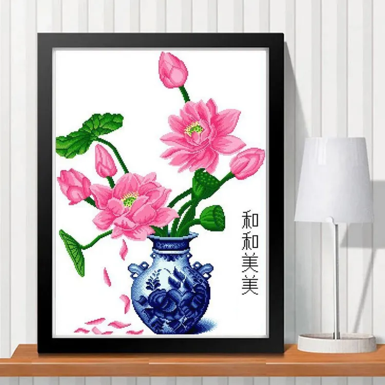 荷花十字绣线绣小幅2021新款客厅棉线简单绣新手初学2025年中国风