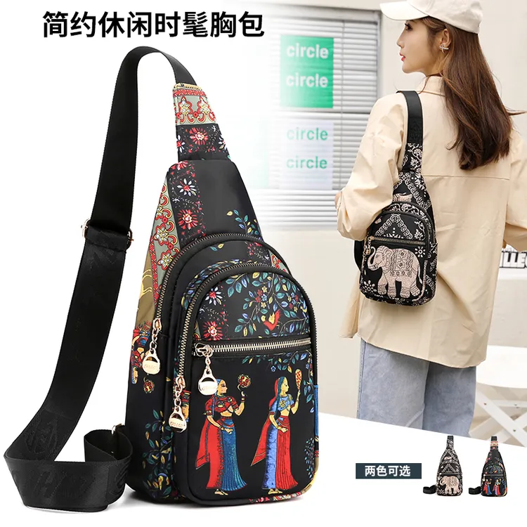 新款时尚女士牛津布包民族风印花胸包女包休闲百搭斜挎包包55225
