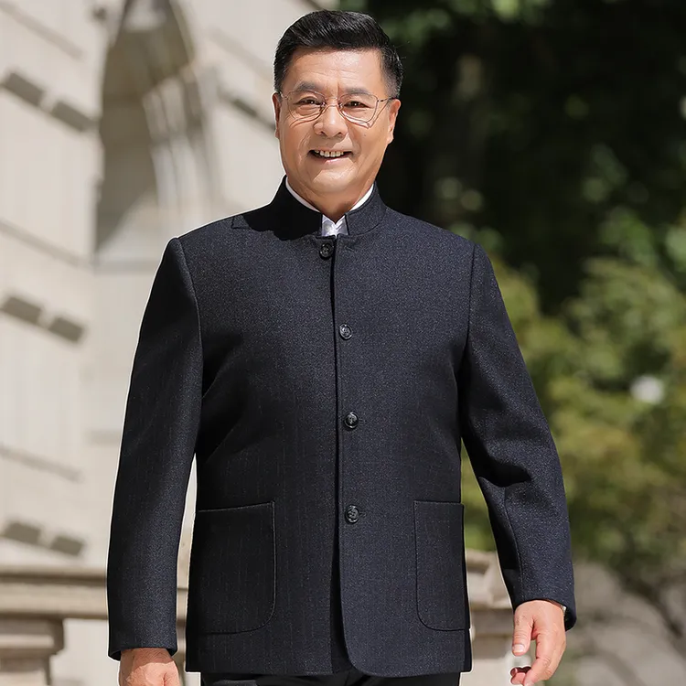中老年夹克外套男春秋款爸爸春装立领中山装男士老人父亲厚款上衣