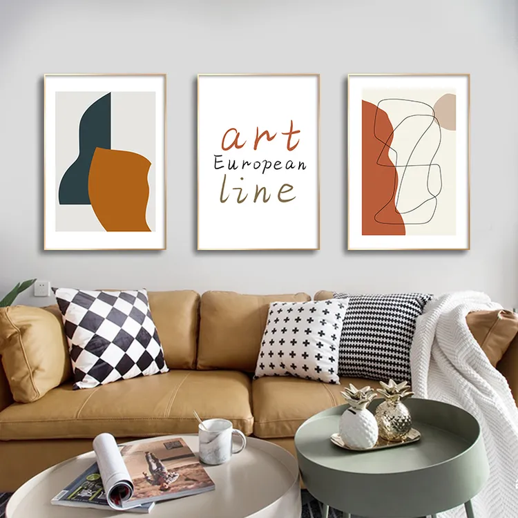 现代风-轻奢客厅装饰画沙发背景墙挂画北欧简约壁画组合餐厅壁画