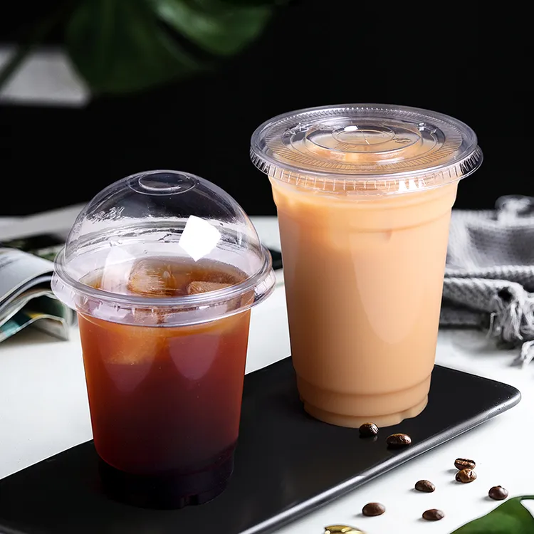 喇叭花一次性奶茶杯塑料杯pet果汁杯冷饮杯冰块杯饮料杯子带盖