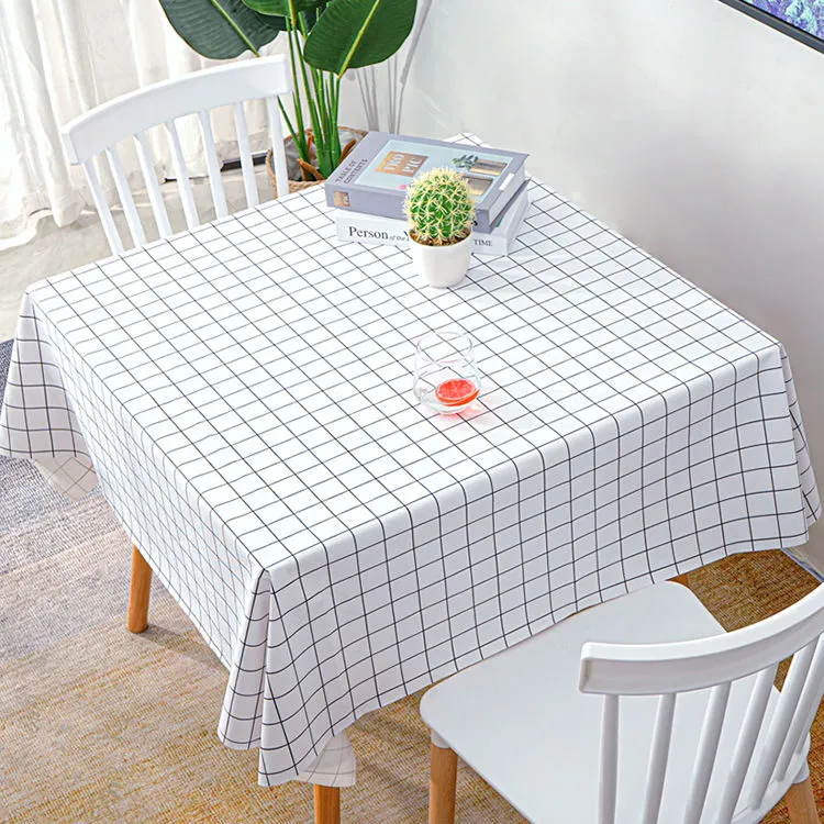 桌布简约风正方形餐桌布绿色pvc茶几垫防滑防水防油升级可爱格子