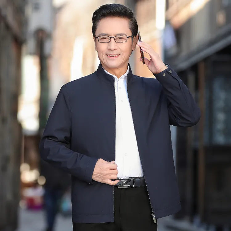 秋季中年男士夹克衫中老年人拉链茄克爸爸装春秋男装休闲立领外套
