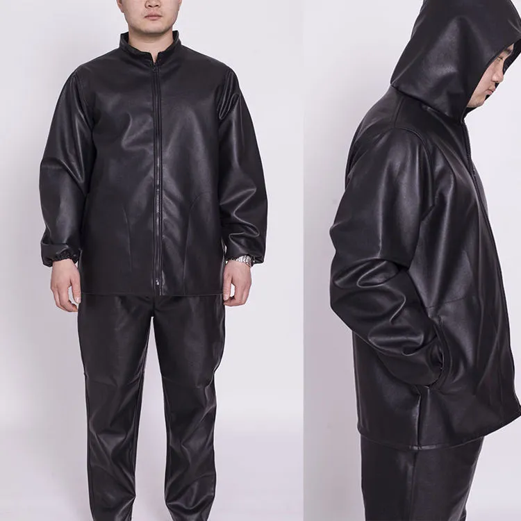 男女式防油防水皮衣工作服宽松耐磨机车防风岩棉玻纤厨师养殖屠宰