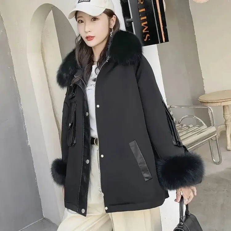 2022新款派克服女宽松遮肉显瘦小个子中长款加厚高档洋气宽松外套
