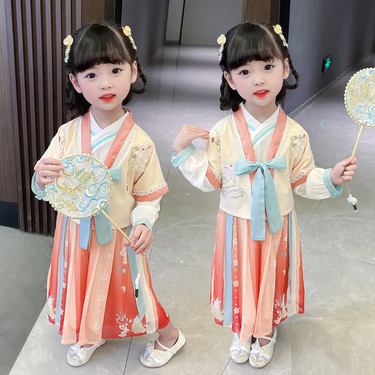 女童汉服仙女儿童中国风春秋长袖唐装古风裙子女宝连衣裙古装襦裙