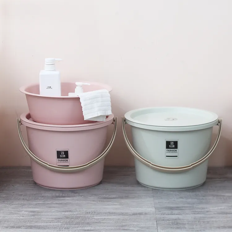 家用水桶宿舍桶盆套装脸盆洗衣桶带盖学生住宿用盆子加厚塑料桶