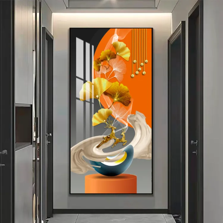 《福鹿呈祥》入户玄关装饰画现代过道走廊尽头壁画-壁挂墙上装饰品