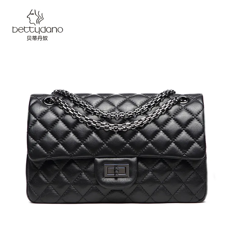 头层牛皮小香风包包2025新款手工真皮女包单肩斜挎包菱格链条包