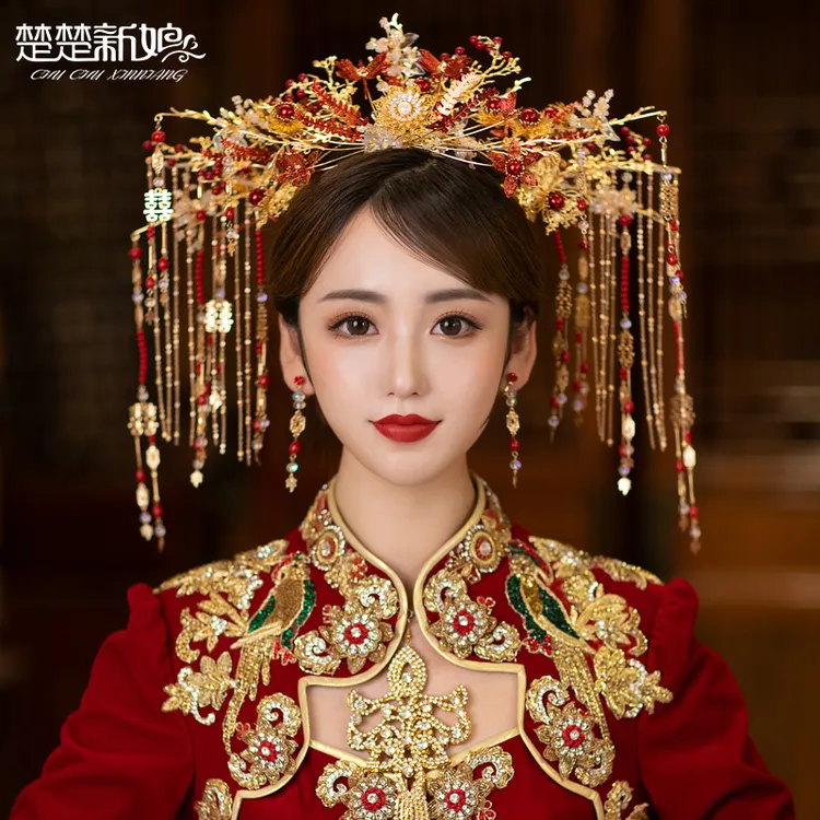 2932秀禾头饰新娘2021新款高端凤冠中式显脸小秀禾服发饰