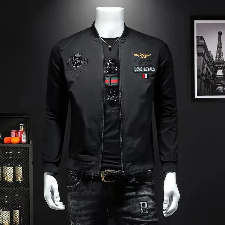 春秋帅气韩版春夏夹克外套修身棒球服男士立领修身款印花