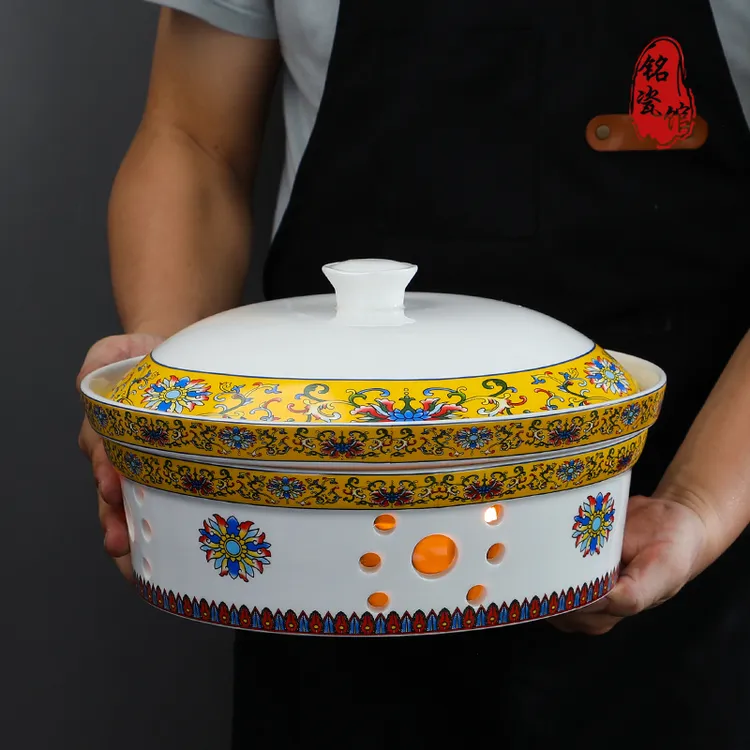 铭瓷馆餐厅家用陶瓷带盖明炉蜡烛加热餐盘保温干锅菜水煮热菜热汤