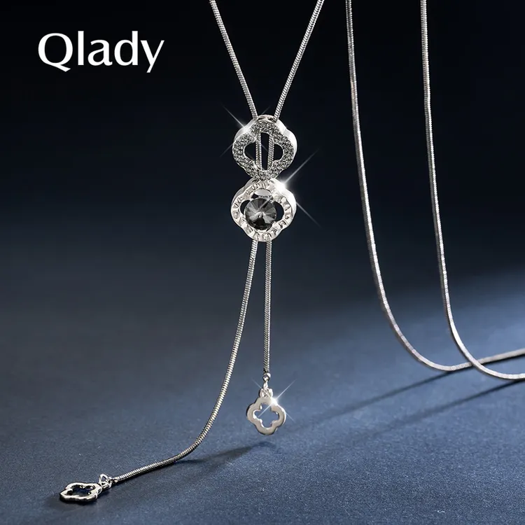 铜合金玻璃吊坠 四叶草毛衣链新款女装饰项链长款项链配饰挂件