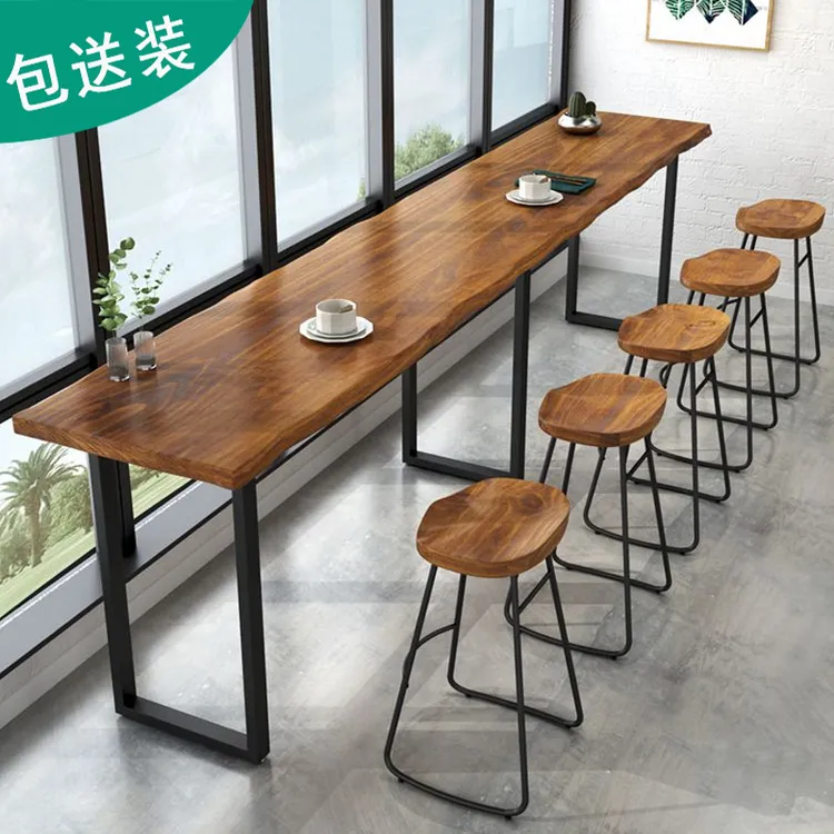 定制实木阳台靠窗桌吧台桌咖啡办公家用美式高脚原木吧台餐厅酒吧