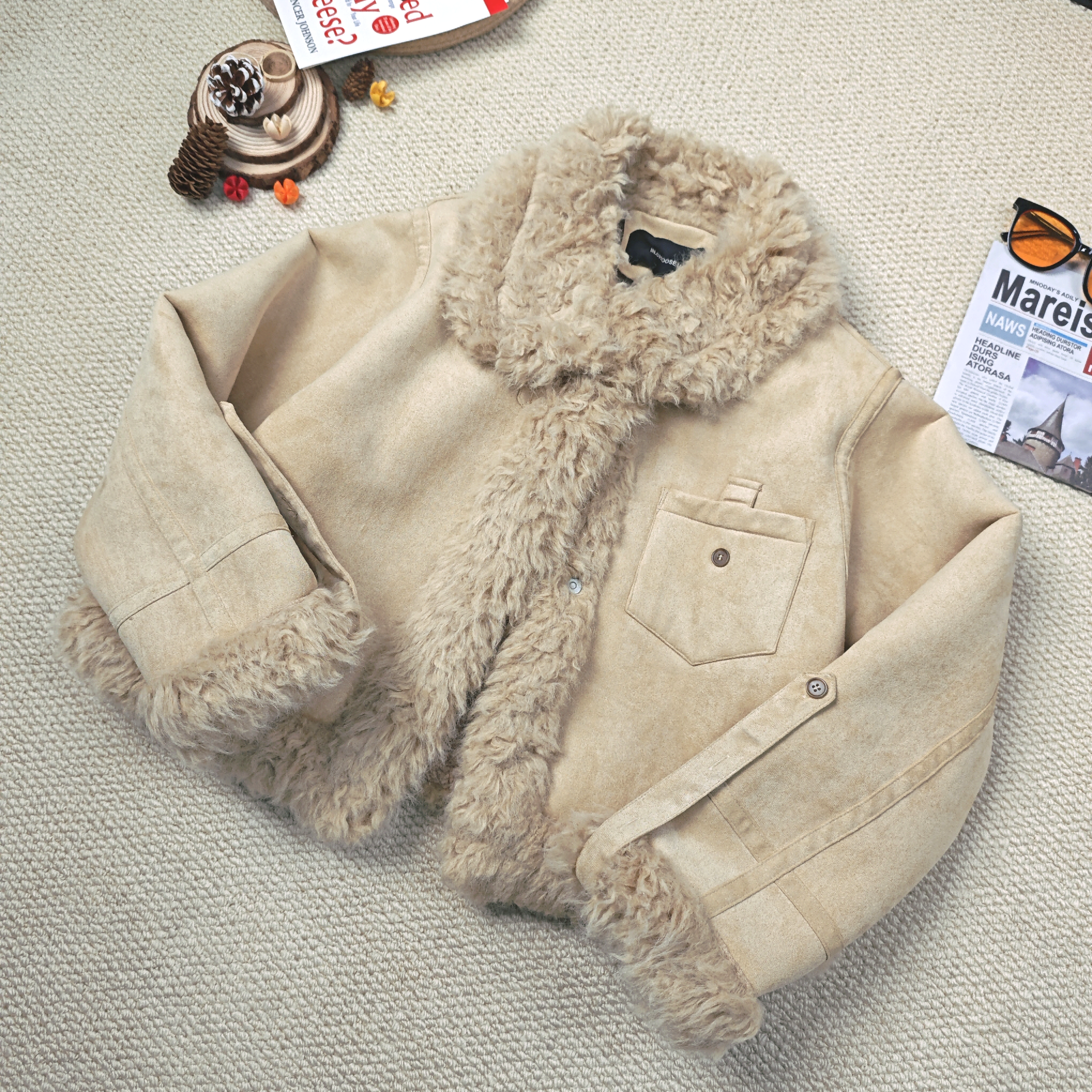 2024年秋季新款时尚百搭纯色加绒长袖厚外套7858