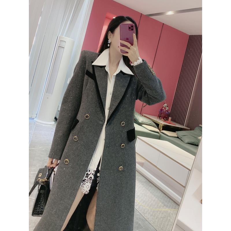 【星星风衣】夹M亮片闪闪双排扣加厚长款风衣8339