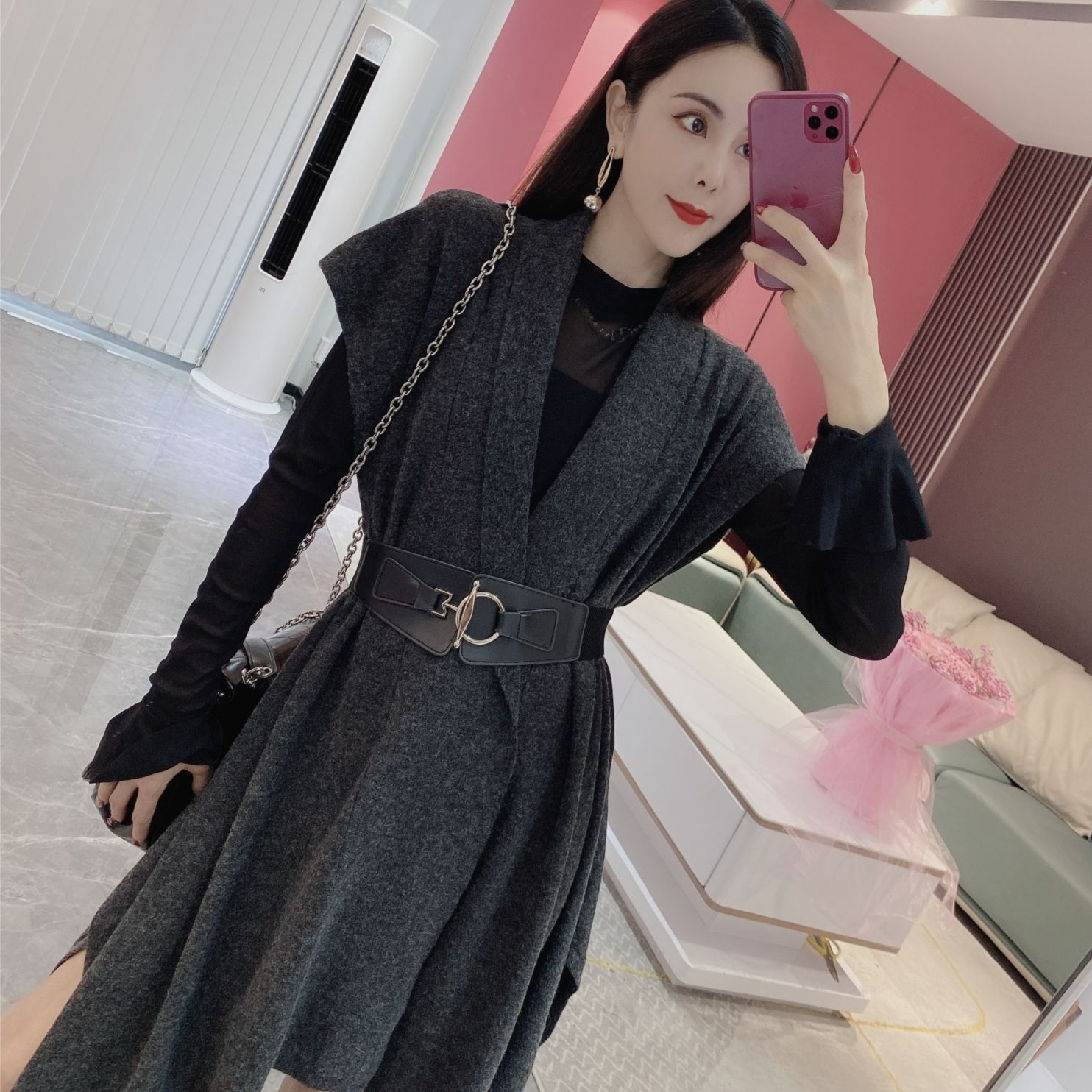 【橦颜推荐】短袖毛织长款开衫（YDV）60509001