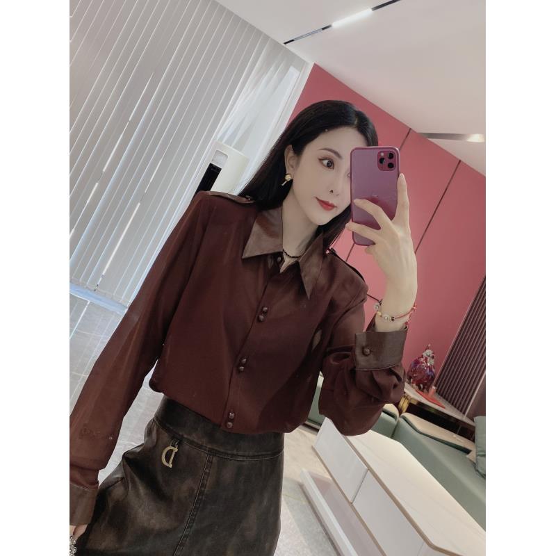 Q【复古冷艳】透纱拼接肩章衬衫8065