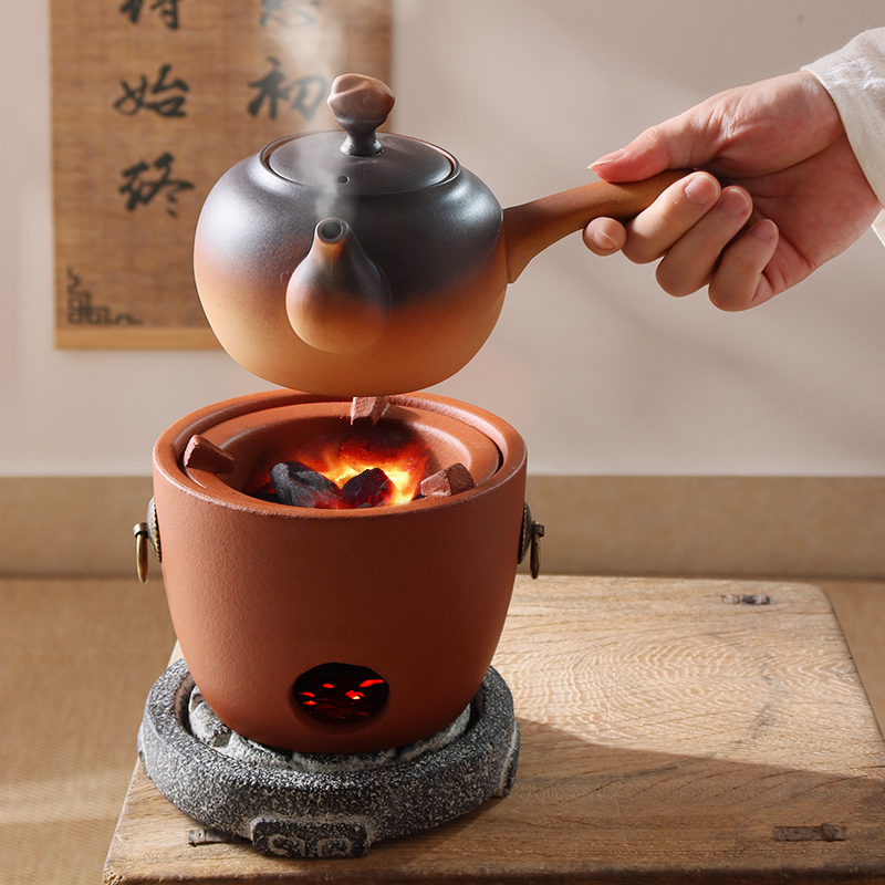 潮州红泥风炉仔碳炉煮茶壶泡茶陶瓷粗陶壶耐高温明火烧潮汕木炭炉