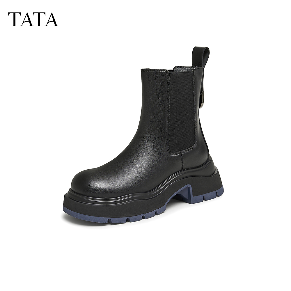 TATA他她厚底休闲切尔西靴女靴撞色显瘦烟筒靴冬新款WJZ03DD4