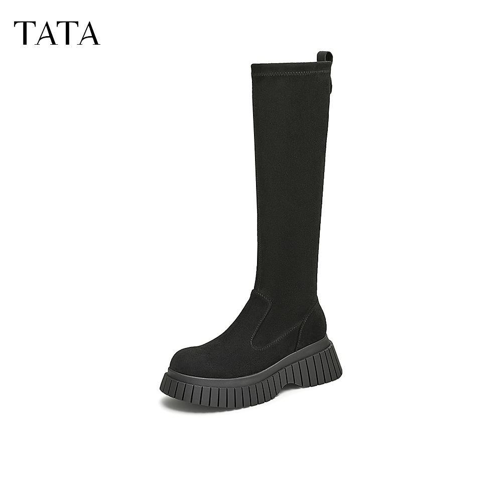 TATA他她厚底显瘦长筒靴女靴子气质瘦瘦靴弹力靴冬新CAC02DG4