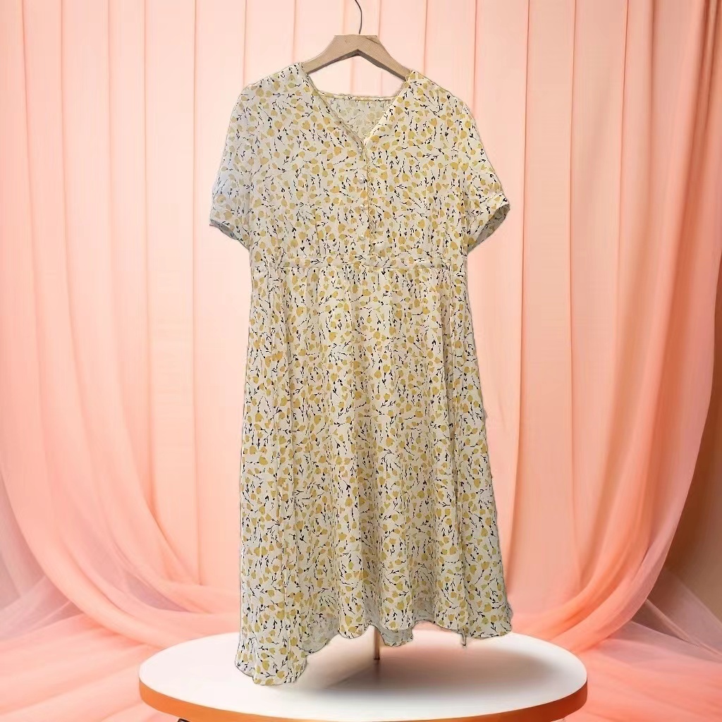 女士新款气质连衣裙碎花时尚休闲宽松慵懒简约大码舒适精致减龄