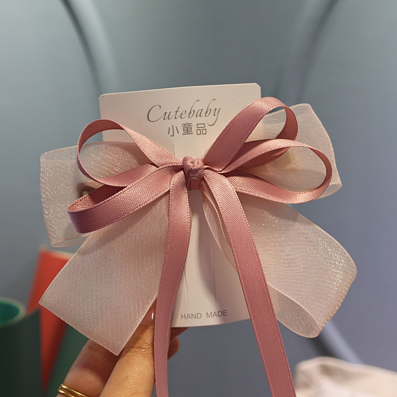 儿童蝴蝶结头饰儿童发夹宝宝发卡小女孩公主粉色飘带顶夹女童发饰
