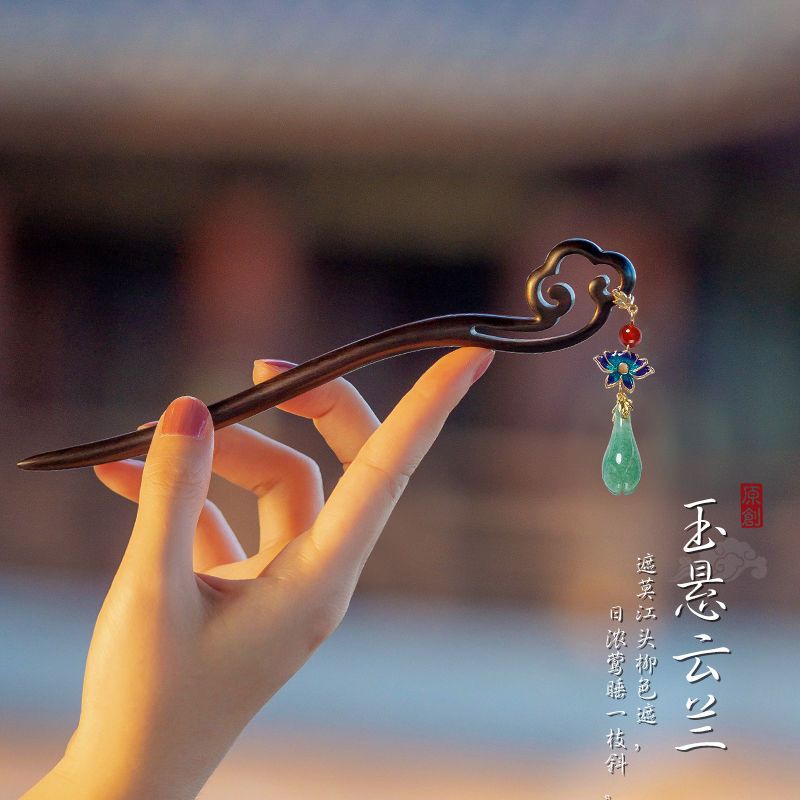 仿檀木发簪女古风木质步摇流苏中式高级感钗子盘发器木簪子简约