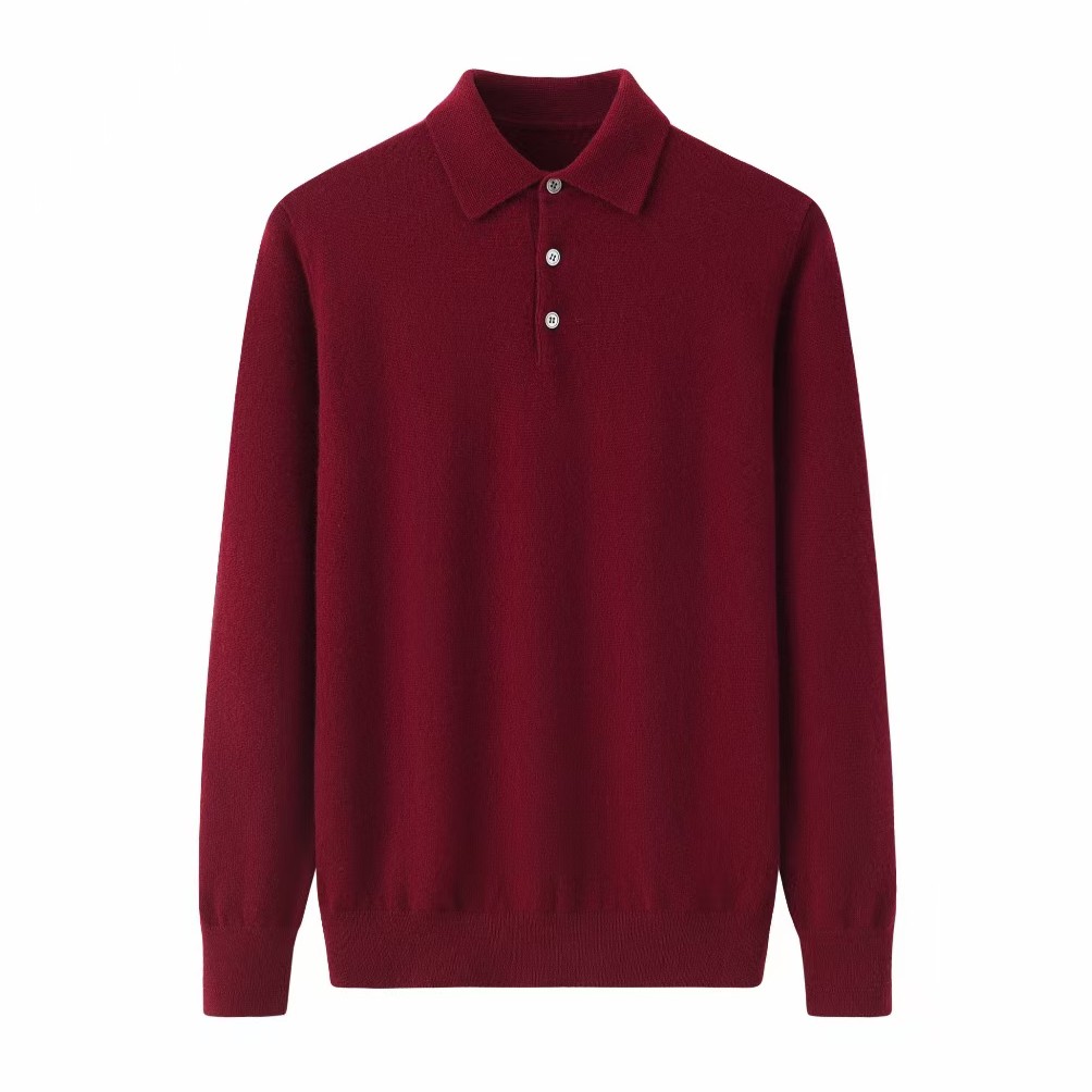 山羊绒衫polo时尚男款休闲长袖纯色百搭套衫套头针织红色冬季加厚