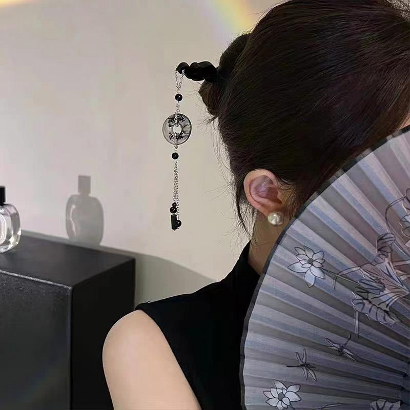 新中式平安扣流苏发簪步摇清冷感古风檀木簪子现代简约旗袍发饰女