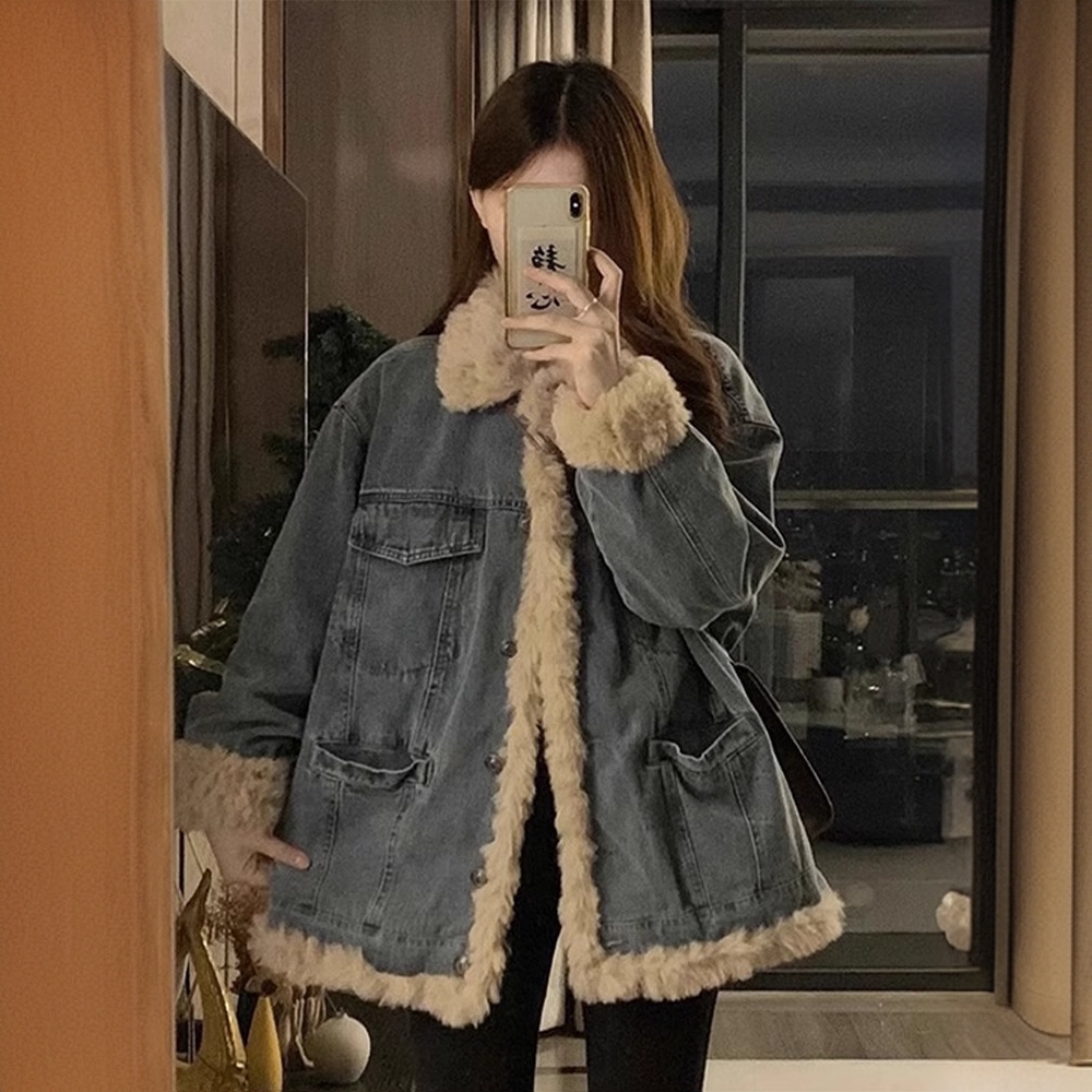 大码女装胖mm日系复古牛仔外套女2025百搭高级感保暖显瘦休闲棉服