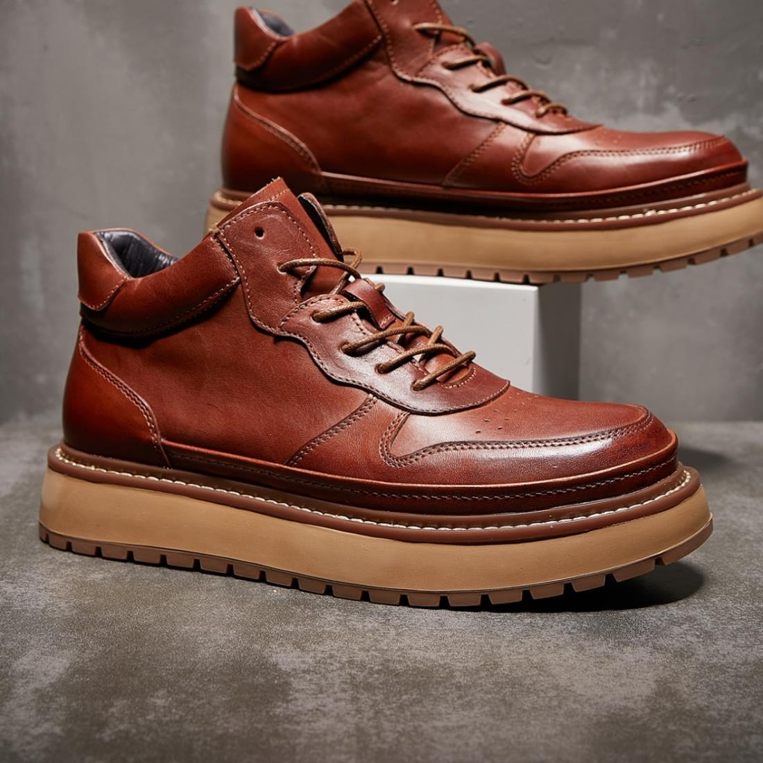 马皮靴2024秋冬季马丁靴男真皮鞋休闲高端美式复古中帮板鞋工装靴