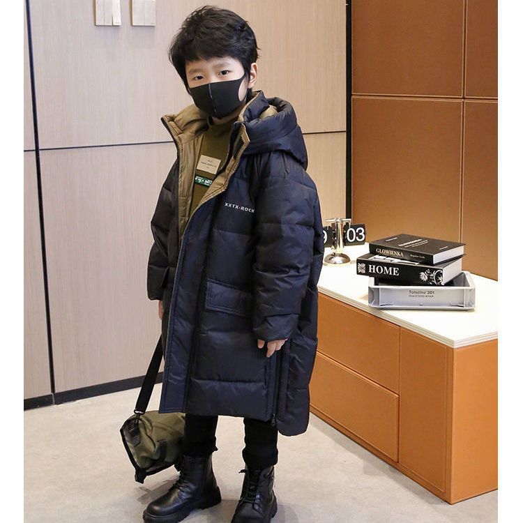 鸭鸭男童保暖2023冬季新款儿童中长款洋气炸街加厚宝宝大童羽绒