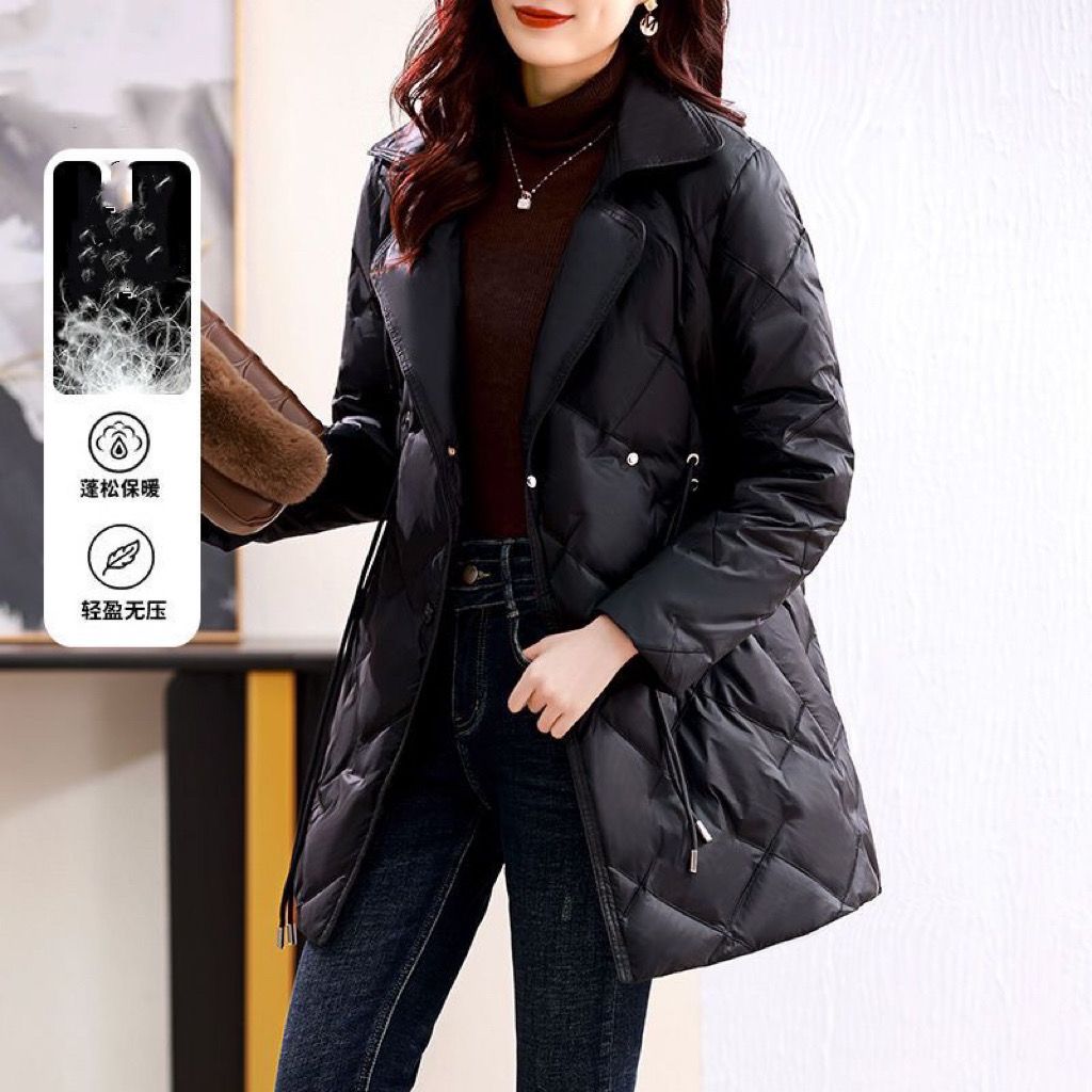 波司澄高级感炸街小个子品牌西装羽绒服女中长款收腰修身2023年新