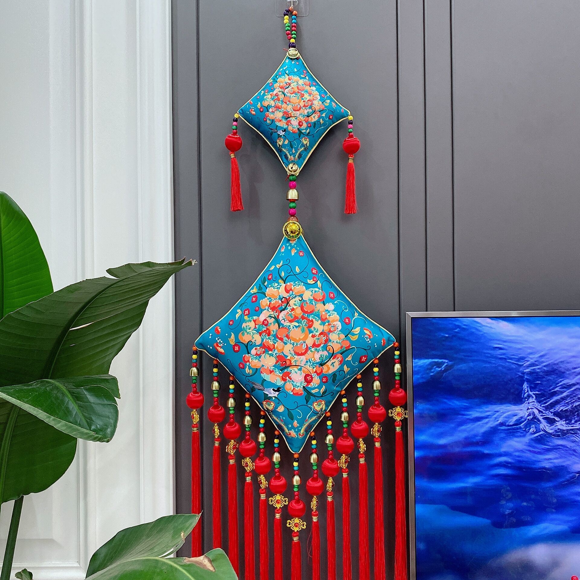 乔迁搬家新款民族风柿柿如意福包新年新婚电视墙中国结挂件福字